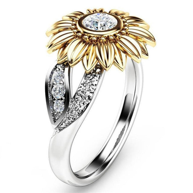 Fashion Female Cute Sunflower Crystal Rings for Women, 11