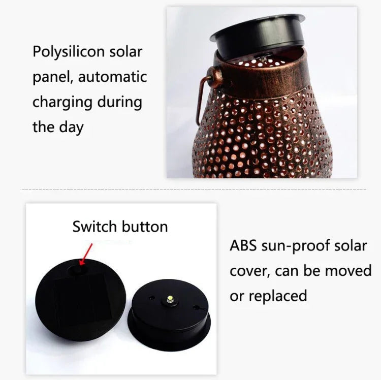 Outdoor Solar Wrought Iron Lantern Garden Decoration Light LED Pendant Lamp, Chrysanthemum Lantern
