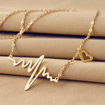 Necklace Love Shaped Titanium Steel Heartbeat Lockbone Chain Heart Pendant Necklace Female Retro Necklace Jewelry Accessorie, Gold, Silver