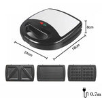 3 in 1 Sandwich Maker Multi-Function Waffle Maker Panini Breakfast Maker, EU Plug, 3 in 1 Sandwich Maker