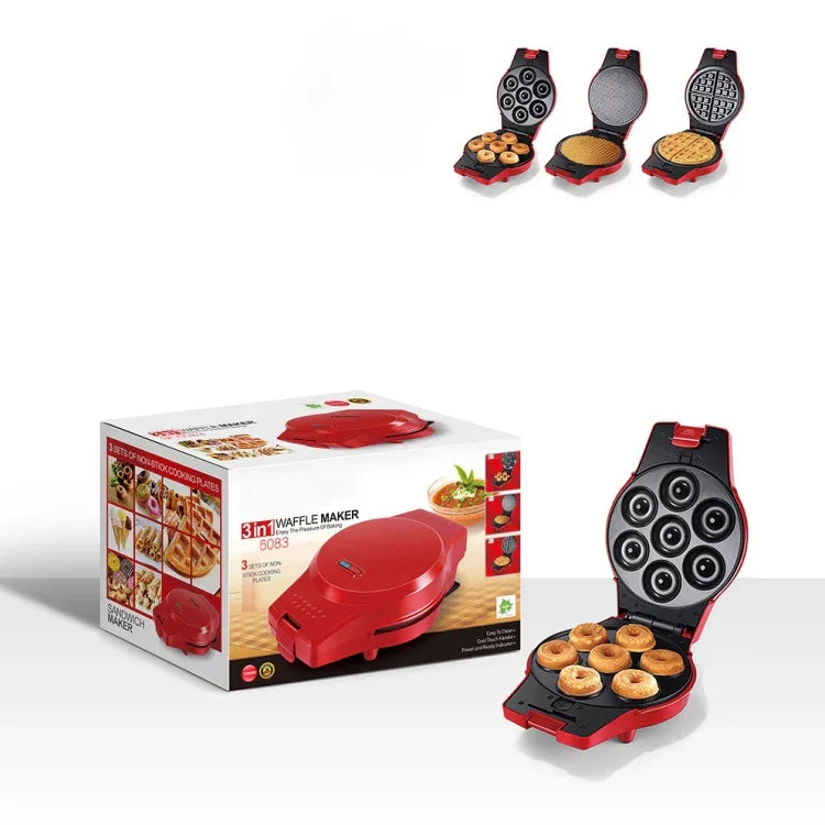 3-in-1 Multi-Function Eleictric Baking Pan Breakfast Maker Donut Sandwich Waffle Maker Pizza Maker, EU Plug, 3-in-1 Multi-Function Waffle Maker