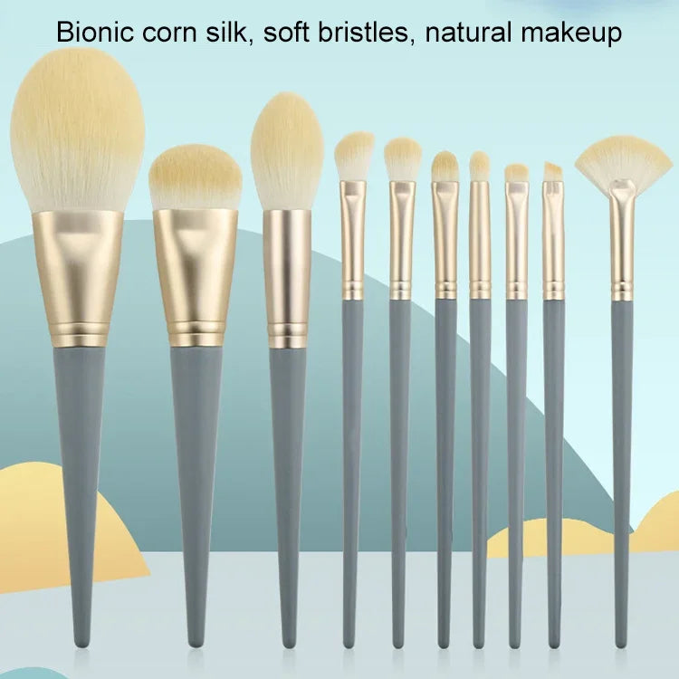 10 PCS / Set Makeup Brush Corn Silk Fiber Hair Loose Powder Brush Face And Eye Makeup Brush, Without Bag, With Blue Bag, With Silver Bag, With Pink Cylinder, With Green Cylinder, With Pink Zipper Bag