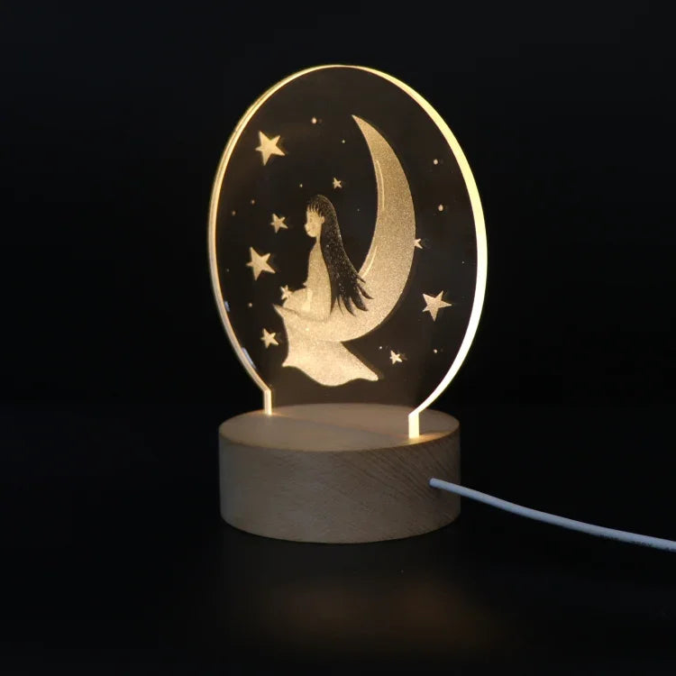 3D Atmosphere Decorative Light Acrylic Inner Carved LED Night Light Creative Girl Table Lamp, Double Deer, Whale Girl, Deer, Cartoon Astronaut, Good Night, Flamingo, Full Moon, Tree Cat, Swan, Stars And Moon, Full Moon Swan, Moon Girl