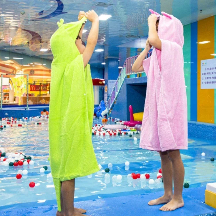 Cotton Cloak Home Bathroom Lengthen Children Wearable Bath Towel 70 cm, Pink Unicorn DP19S-4, Green Crocodile DP19S-5, Blue Shark DP19S-6