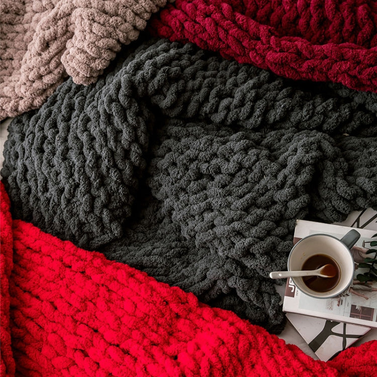 Handmade Thick Wool Knitted Blanket Sofa Chenille Stick Knitted Blanket, 80 x 100 CM, 130 x 160 CM