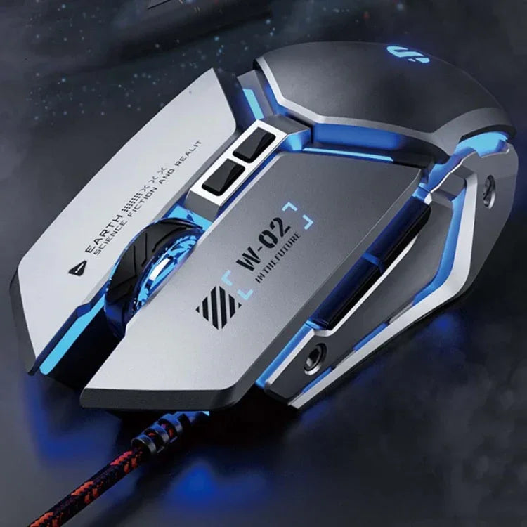 Inphic W-02 6 Keys Home Office Luminous Macro Programming USB Computer Mechanical Game Wired Mouse, W-02 (Metallic Gray)
