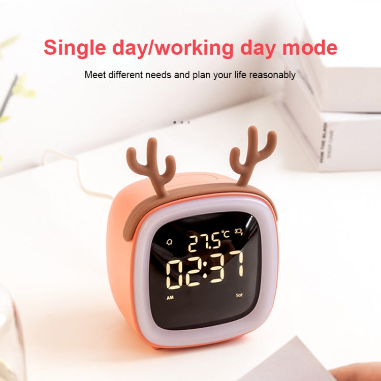 Cartoon Deer Shape Children Snooze Multifunctional USB Rechargeable Student LED Alarm Clock