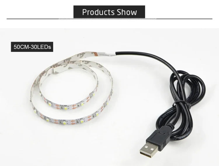 USB Power SMD 2835 Epoxy LED Strip Light Christmas Desk Decor Lamp for TV Background Lighting, 1m, 5m