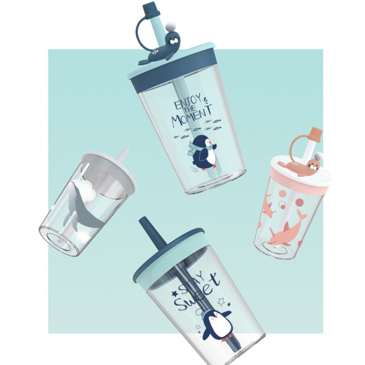 Children Cartoon Marine Animal Straw Drinking Cup Safe And Environmentally Friendly Plastic Drinking Cup, Navy Blue, Light Blue, Pink, Light Grey