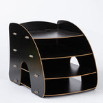 Office Supplies Curved Desktop A4 Storage Box Wooden File Rack Data Rack Shelf, Black, Oak, Sakuragi