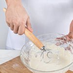 2 PCS 13 Inch Oak Handle Flour Mixer Dough Stainless Steel Mixing Rod Coil Whisk, Single Circle Agitator, Double Circle Agitator, Three Circle Agitator