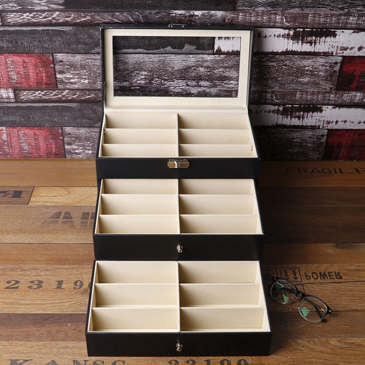 18 Grid Three-Layer Glasses Case Custom PU Leather Sunglasses Storage Display Packaging Box, Size: 33.5x19.5x22.5 cm