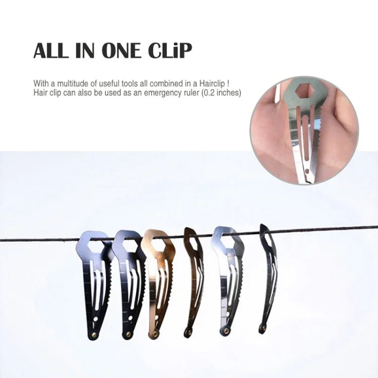 2 PCS 8 in 1 Multifunctional Hair Clip Outdoor Self-Defense First Aid Tool, 2 PCS 8 in 1 (Black), 2 PCS 8 in 1 (Silver)