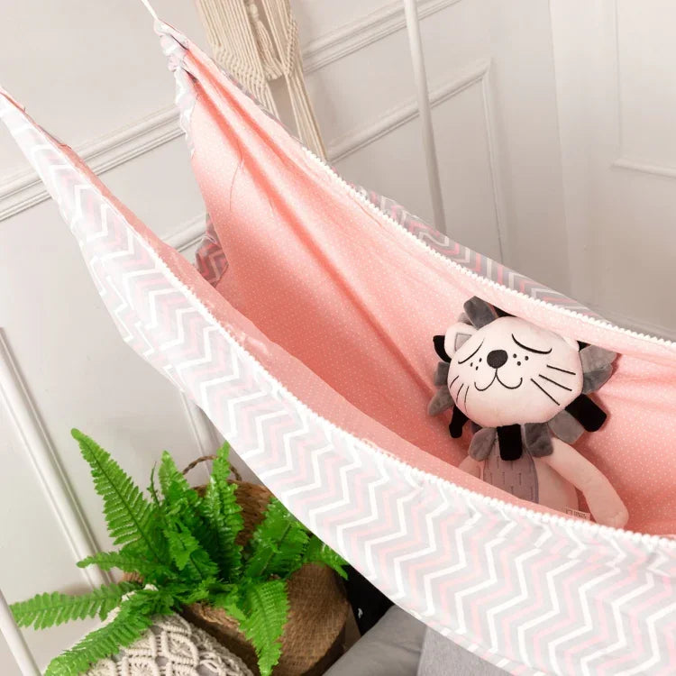 Children Swing Indoor Outdoor Hanging Basket  Household Cartoon Hammock, 100x130cm Pink