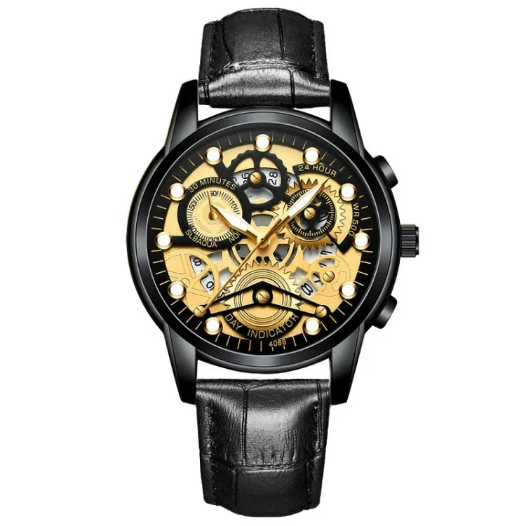 FNGEEN 4088 Men Hollow Quartz Watch Student Waterproof Luminous Watch, Full Gold Gold Surface, Full Gold Black Surface, Black Steel Black Surface White Nails, Black Steel Black Surface Gold Nails, Gold And Gold Surface, Gold Black Surface              ...