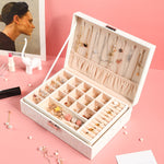 Multi-Layer Flip Cover With Lock Jewelry Box Solid Color Jewelry Desktop Storage Box, White, Red
