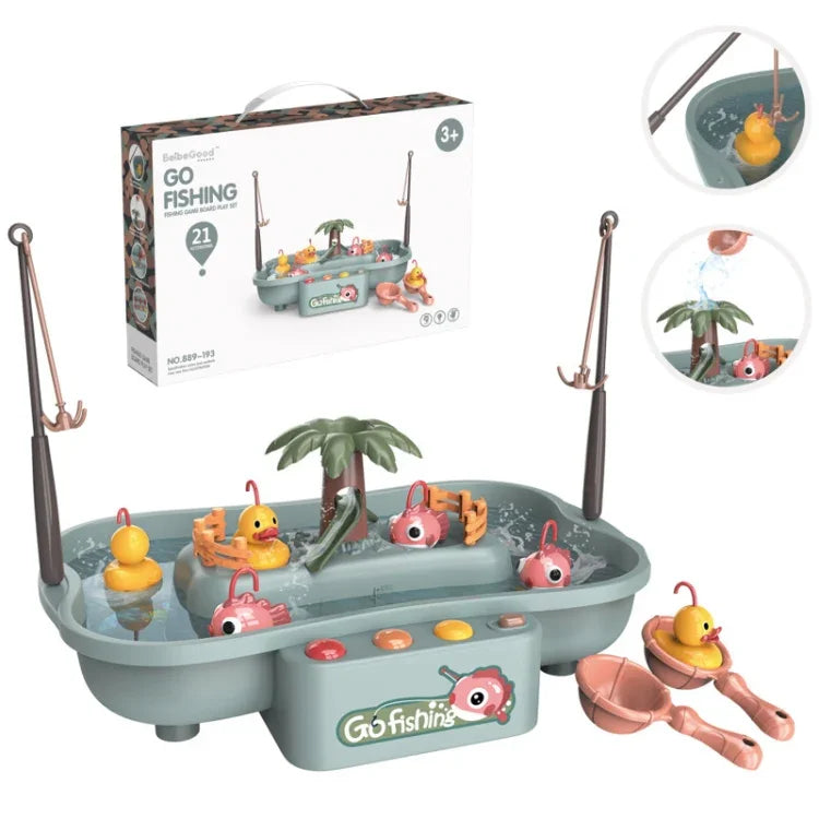 Play House Children Educational Electric Cycle Rotating Fishing Station Summer Water Game Toy Set, Green 6 Ducks, Pink 6 Ducks, Green 3 Fish 3 Ducks, Pink 3 Fish 3 Ducks