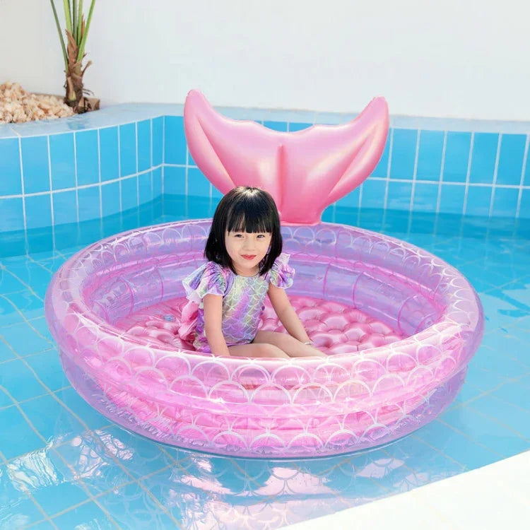Inflatable Mermaid Shape Pool Home Children Baby Pink Round Swimming Pool Floating Air Cushion, 90cm, 120cm, 150cm