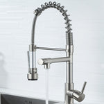 Copper And Nickel Brushed Double Outlet Spring Faucet Rotatable Kitchen Hot And Cold Water Faucet, Brushed Silver