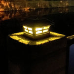 4 inch Outdoor Solar Column Lamp White + Warm White Light Garden Lamp, Black, White