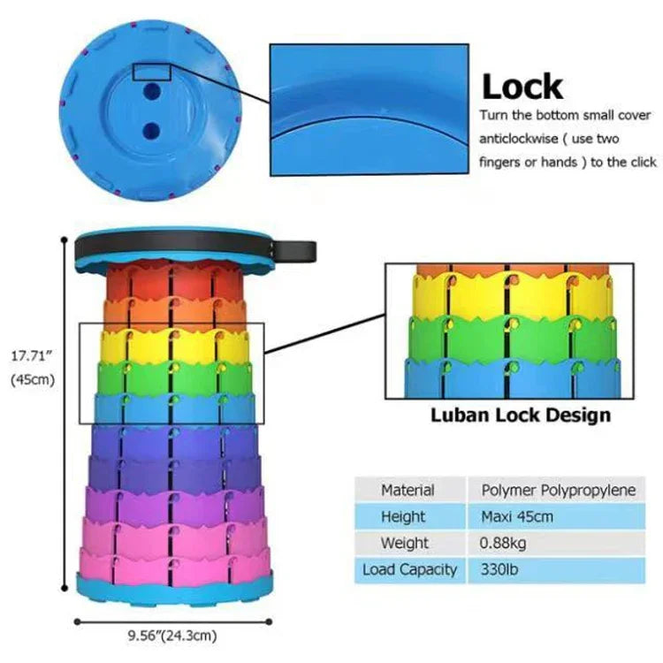 Outdoor Folding Telescopic Stool Portable Fishing Chair, 45cm(Rainbow)