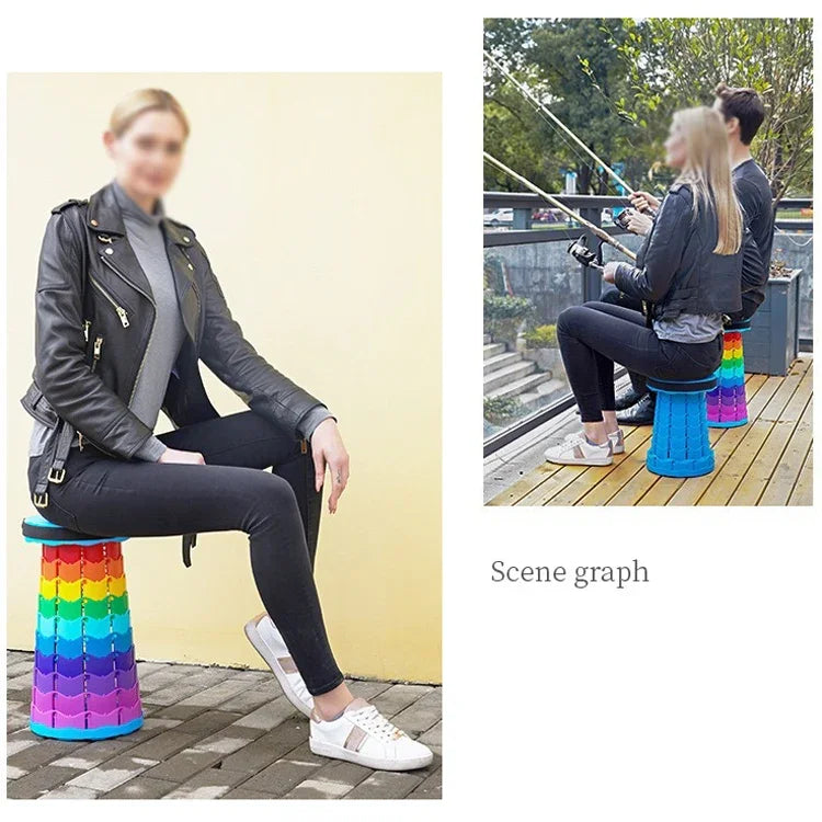 Outdoor Folding Telescopic Stool Portable Fishing Chair, 45cm(Rainbow)