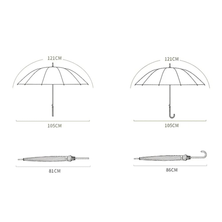 16 Bone Plain Straight Umbrella Small Fresh Long Handle Umbrella, High Indigo, Grapefruit Pink, Matcha Green, Orange, Apricot, Dark Blue, Mint Green, Charm Blue, Ginger, Red Wine, Violet, Classic Black, Vanilla Green, Wood Handle High Indigo