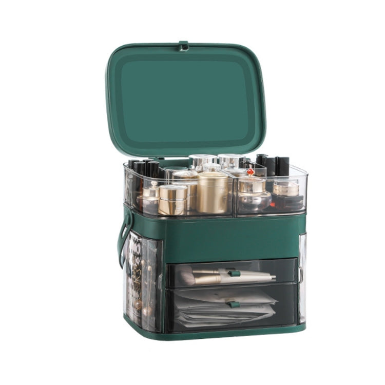 1003 LED Mirror Cosmetic Storage Box Desktop Dust-Proof Skin Care Products Large-Capacity Rack, Specification:, Normal Style (Peacock Green), Single Mirror Style (Peacock Green), LED Style (Peacock Green)