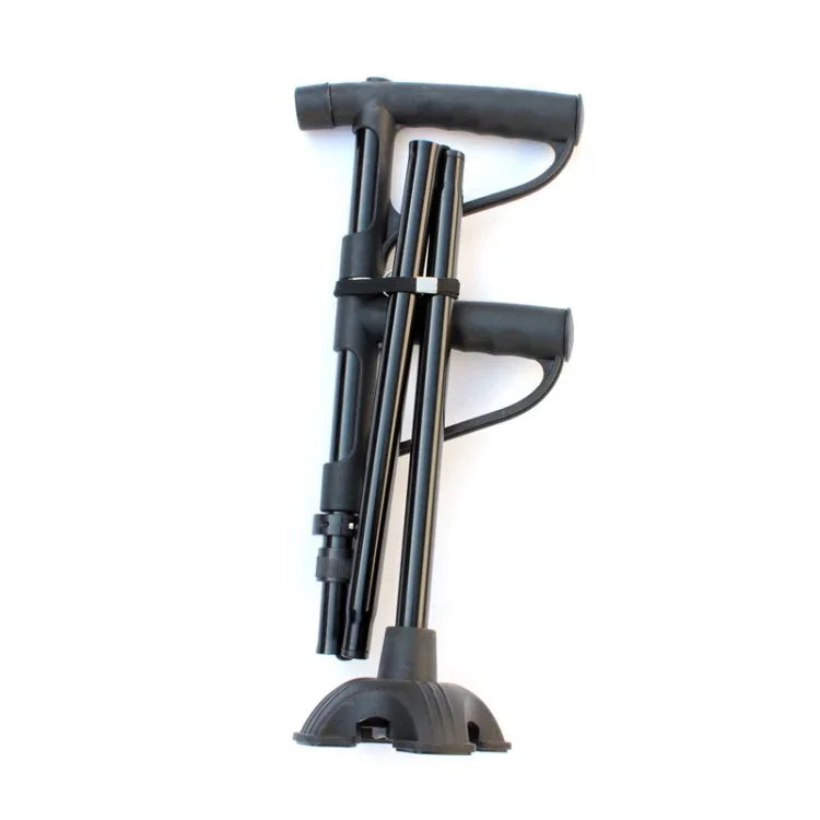 Multifunctional Folding Double-Handle Elderly Crutches Aluminum Alloy Elderly Power-Assisted Walking Sticks Four-Legged Walking Sticks With Lights, 86-98cm