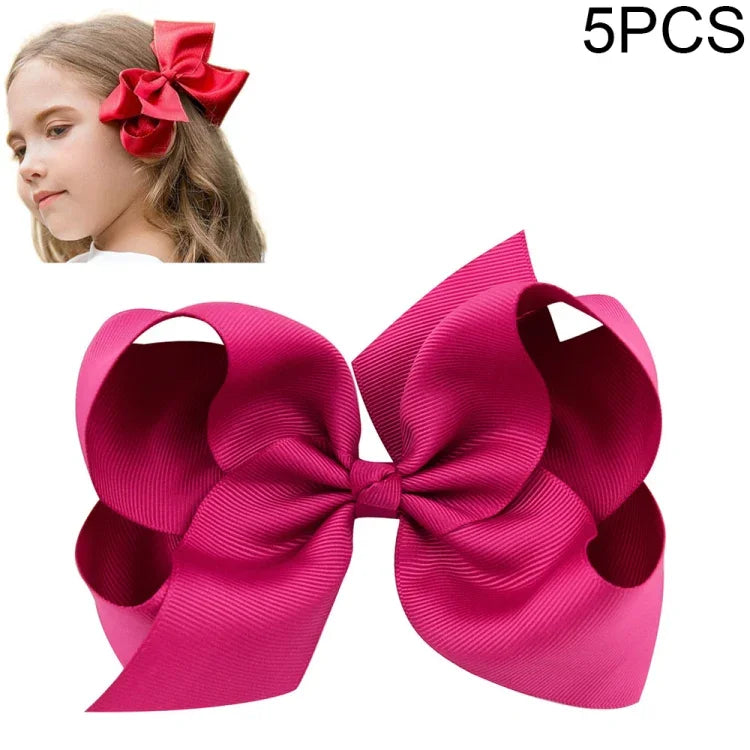 5 PCS 6 Inch Colorful Kids Girls Big Solid Ribbon Hair Bow Clips