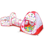 3 in 1 Children Tent Play House Tunnel Foldable Shooting Ocean Ball Pool Toy, Red