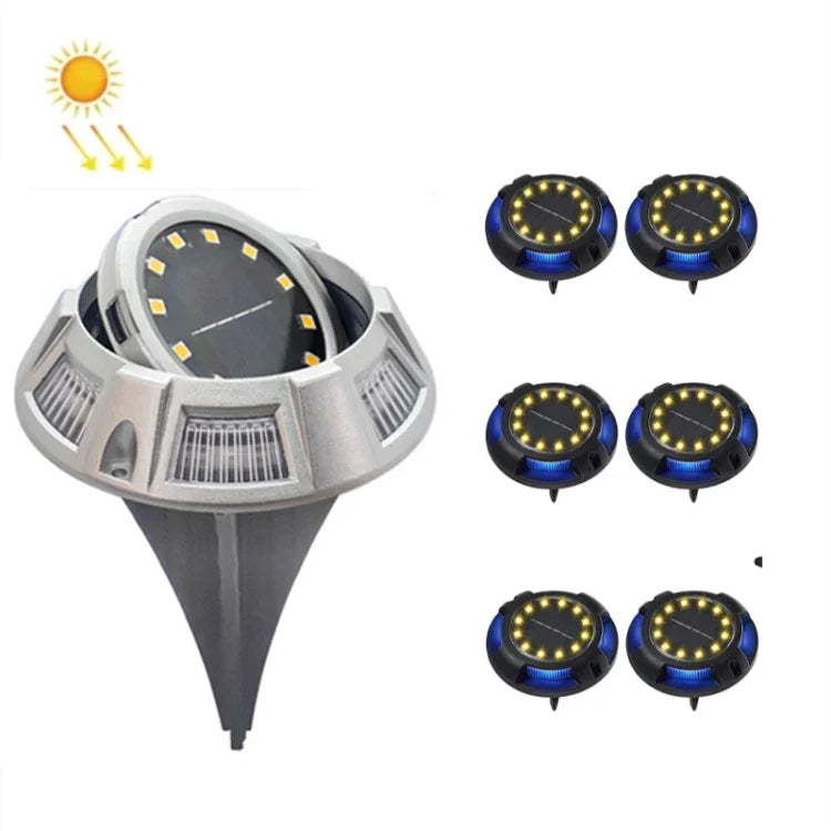 Outdoor Solar Underground Lamp Rotating Buried Lawn Lamp , Spec:, 12 LEDs White+Blue Light (Aluminum Shell), 12 LEDs Warm+Blue Light (Aluminum Shell), 12 LEDs White+Color Llight (Aluminum Shell), 12 LEDs Warm+Color Light (Aluminum Shell)