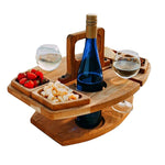 Portable Picnic Wooden Wine Glass Holder Detachable Wine Table, Camping Table with Handle