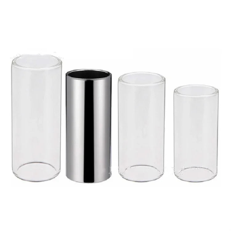 M02219 4 in 1 Plexiglass Slid Bar + Stainless Steel Slid Bar + Celluloid Guitar Finger Pick + Plastic Box Set, Plexiglass Slid Bar