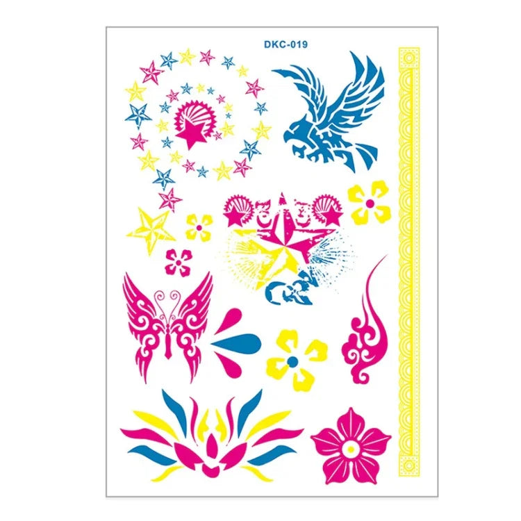 10 PCS Fluorescent Flower Arm Tattoo Sticker Face Sticker Waterproof Feather Tattoo Arm Tattoo Sticker, DKCS010, DKCS017, DKCS019, DKCS022, DKCS025, DKCS028, DKCS032, DKCS033, DKCS034, DKCS036, DKCS037, DKCS042