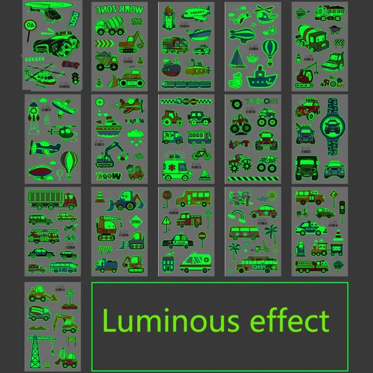 20 PCS Waterproof Children Luminous Cartoon Transport Car Tattoo Sticker, Ei-261, Ei-262, Ei-263, Ei-264, Ei-265, Ei-266, Ei-267, Ei-268, Ei-269, Ei-270, Ei-271, Ei-272, Ei-273, Ei-274, Ei-275, Ei-276