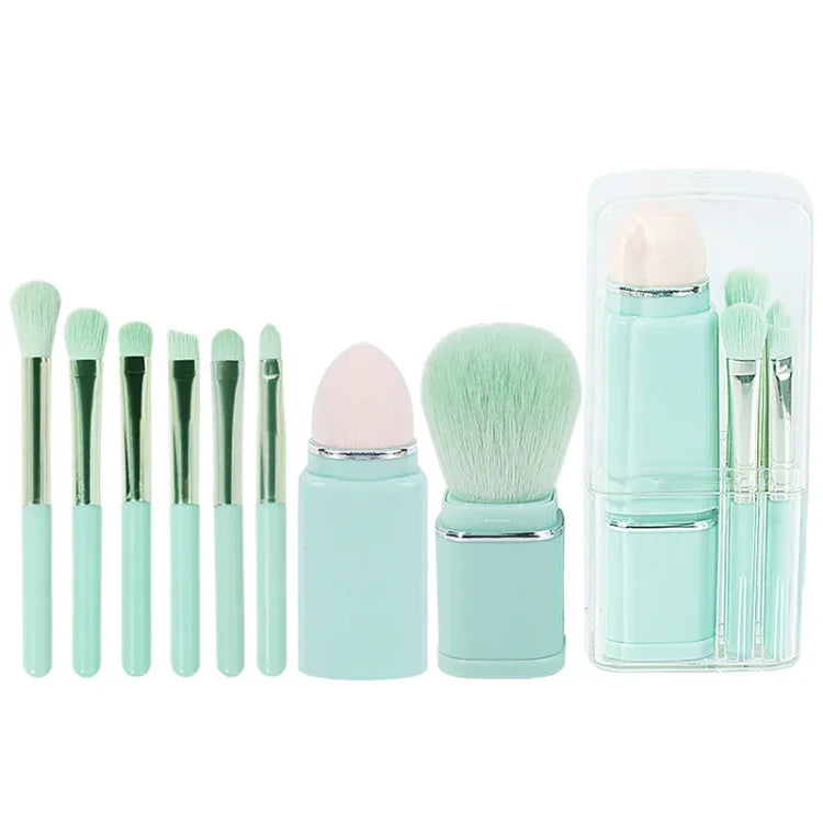 8-in-1 Square Makeup Brush Mini Portable Retractable Blush Brush Eye Shadow Brush Novice Makeup Set, 8 in 1(Milk White), 8 in 1( Wine Red), 8 in 1(Light-skinned), 8 in 1(Light Blue)
