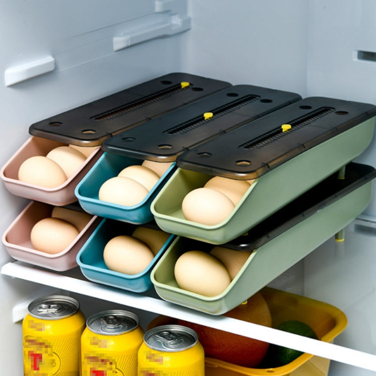 Automatically Fill The Egg Storage Box Refrigerator Fresh-Keeping Box, 1 Layers Green, 1 Layers  Blue, 1 Layers Pink