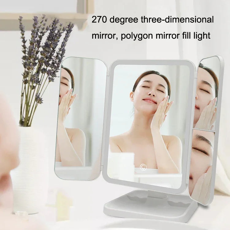 430 Three-Sided Folding LED Makeup Mirror Table Lamp, Plug-in Style, Charging Style, Three-color Light Charging Style