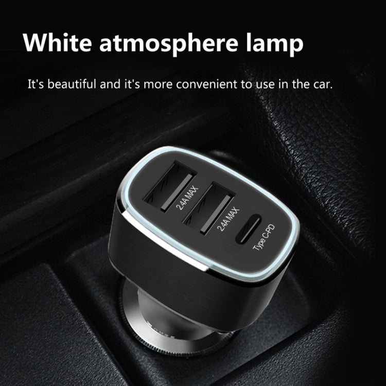 QIAKEY GT690C Dual USB + USB-C / Type-C Aluminum Alloy Three-Hole Car Charger, Black, Gray