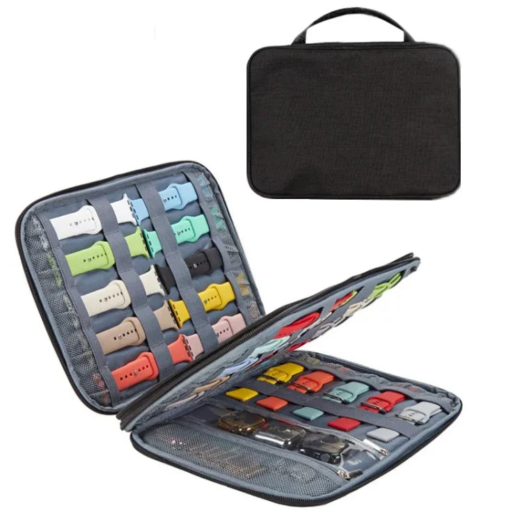 Long Strap Storage Bag With Handheld For Apple Watch, Single Layer (Black), Single Layer (Gray), Double Layer (Black), Double Layer (Gray), Double Layer (Yellow Leopard), Double Layer (Pink Leopard)