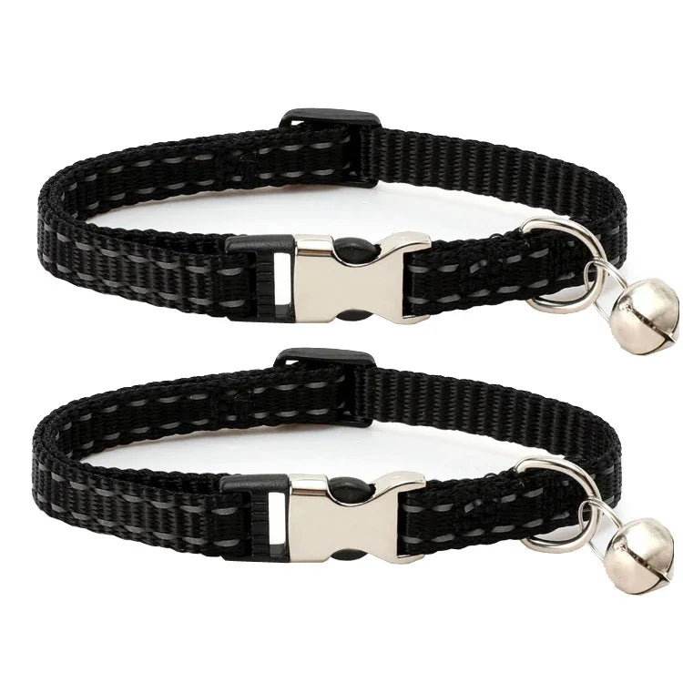 2 PCS Night Reflective Nylon Cat Collar With Bell, No Carving Green, No Carving Sky Blue, No Carving Purple, No Carving Grass Green, No Carving Black, No Carving Rose Red