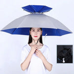 Double-layer Fishing Umbrella Hat Outdoor Sunscreen And Rainproof Folding Umbrella Hat, 95 Blue (Elastic Band), 95 Silver (Elastic Band), 95 Blue (Rubber Sleeve), 95 Silver (Rubber Sleeve), 80 Blue, 80 Camellia, 95 Blue Vinyl (Rubber Sleeve)