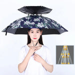 Double-layer Fishing Umbrella Hat Outdoor Sunscreen And Rainproof Folding Umbrella Hat, 95 Blue (Elastic Band), 95 Silver (Elastic Band), 95 Blue (Rubber Sleeve), 95 Silver (Rubber Sleeve), 80 Blue, 80 Camellia, 95 Blue Vinyl (Rubber Sleeve)