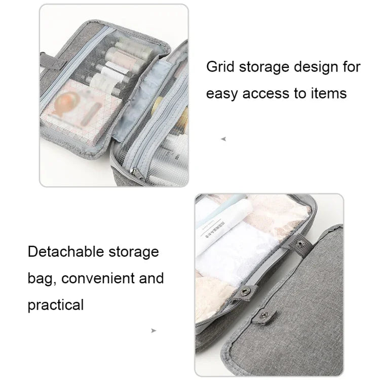 13552A Travel Waterproof Foldable Toiletry Bag Cosmetic Bag with Hook, Grey, Pink, Navy Blue