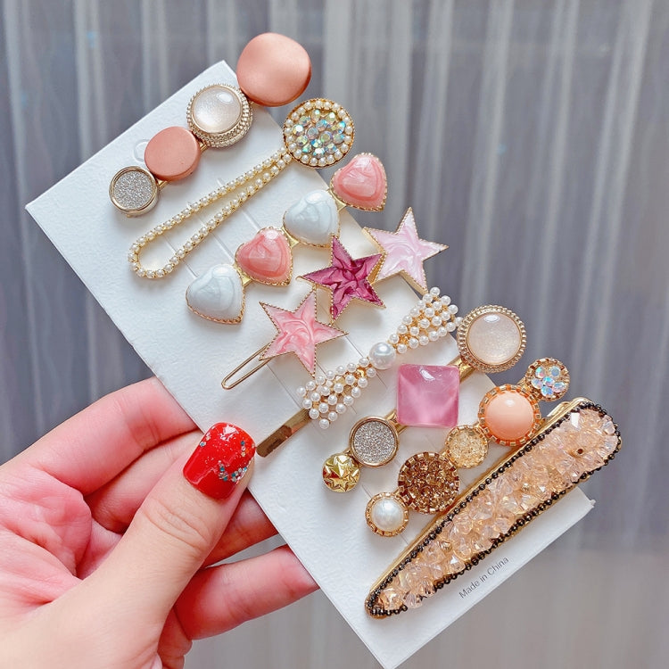 Alloy Colorful Hairpin Headgear Pearl Rhinestone Clip Set, 8PCS/Set Heavy Work, 8PCS/Set Cherry, 8PCS/Set Pink Cherry, 8PCS/Set Starfish, 7PCS/Set Mermaid, 4PCS/Set Light Blue, 6PCS/Set Purple, 7PCS/Set Yellow Heart, 7PCS/Set Diamond Hand              ...