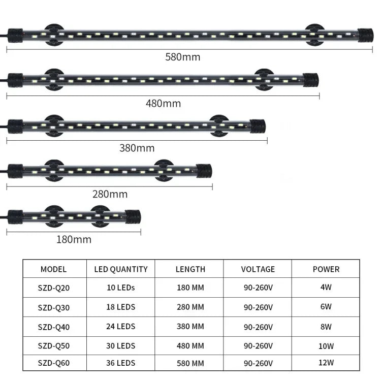 90-260V Aquarium Diving Light LED Fish Tank Light, Q20BW Blue+White Light, Q30BW Blue+White Light, Q40BW  Blue+White Light, Q50BW Blue+White Light, Q60BW  Blue+White Light, Q20CF RGB Light, Q30CF  RGB Light, Q40CF  RGB Light, Q50CF  RGB Light          ...