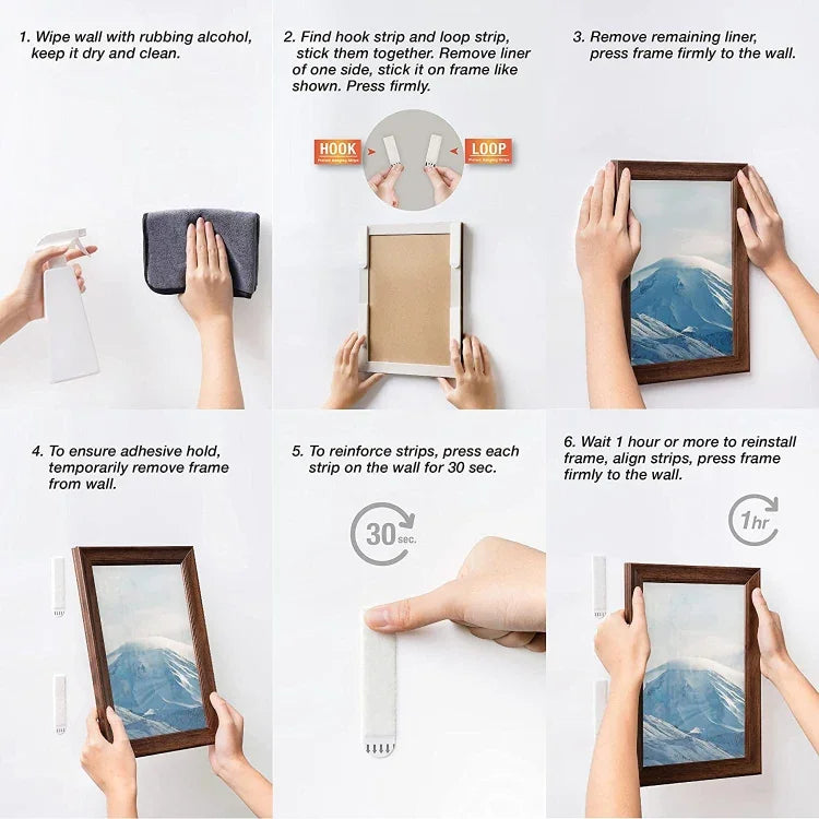 Picture Hanging Strips Hook and Loop Tape Picture Hanger 9.5x2cm, 4.5x1.7cm, 9.5x2cm