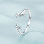 Sterling Silver S925 Dachshund Cute Open Ring, SCR894