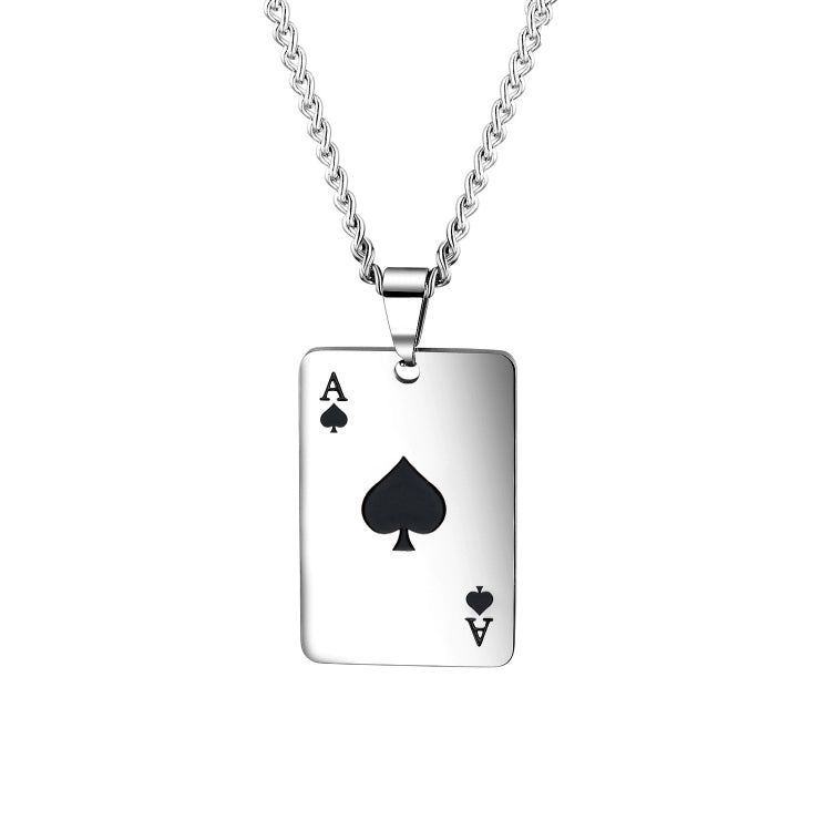 OPK 1542 Titanium Steel Men Necklace Personality Poker Pendant, Black With Chain, Red With Chain